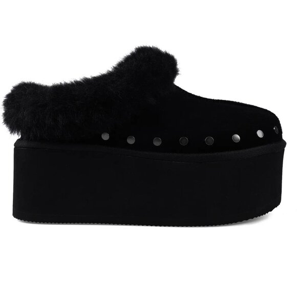 Candie's Sabi Faux Fur Platform Mule Clogs Size 7 Black Suede Studs NEW - Picture 1 of 14